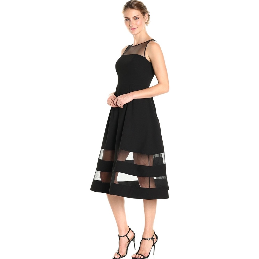 Aidan Mattox Mesh Detail Fit & Flare Dress